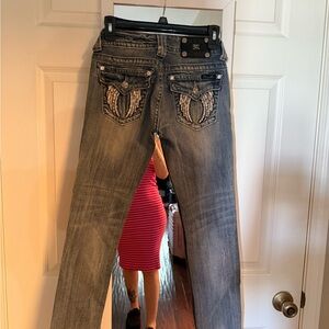 Miss Me Gray Skinny Jeans with Embellished Details